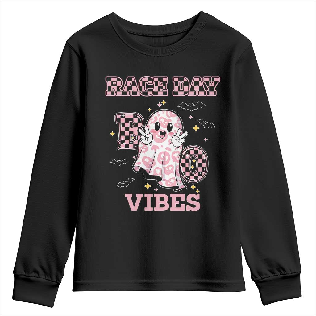 Race Car Halloween Youth Sweatshirt Boo Checkered Coquette Bow TS14 Black Print Your Wear