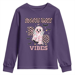 Race Car Halloween Youth Sweatshirt Boo Checkered Coquette Bow TS14 Purple Print Your Wear