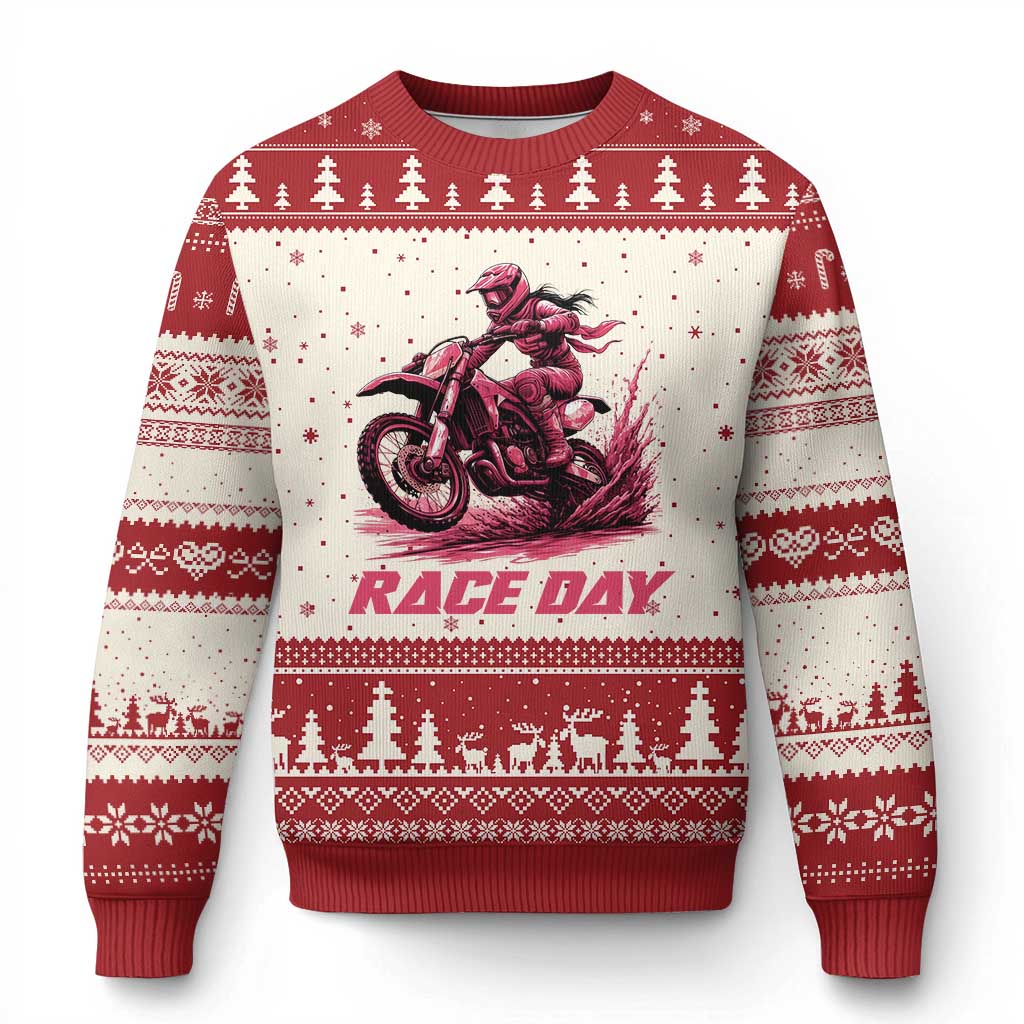 Dirt Bike Girl Ugly Christmas Sweater Motocross Racing Women TS14 Beige Red Print Your Wear