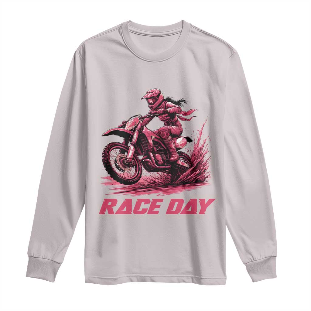 Dirt Bike Girl Long Sleeve Shirt Motocross Racing Women TS14 Ice Gray Print Your Wear