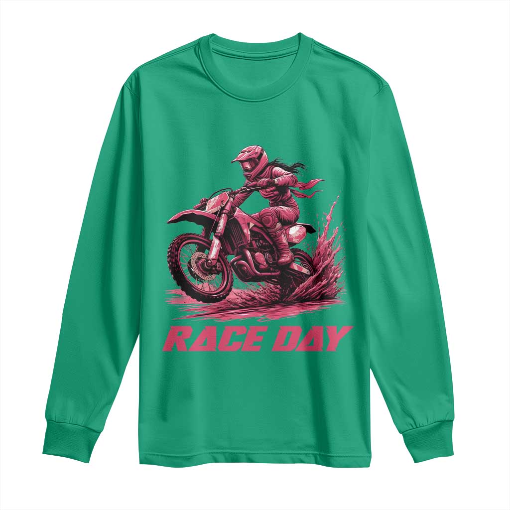 Dirt Bike Girl Long Sleeve Shirt Motocross Racing Women TS14 Irish Green Print Your Wear