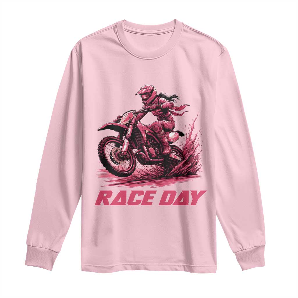 Dirt Bike Girl Long Sleeve Shirt Motocross Racing Women TS14 Light Pink Print Your Wear