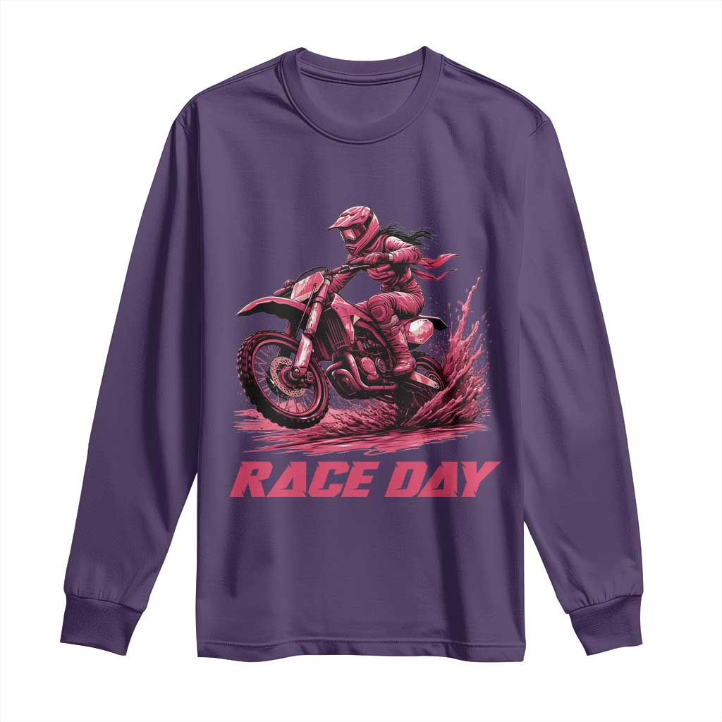 Dirt Bike Girl Long Sleeve Shirt Motocross Racing Women TS14 Purple Print Your Wear