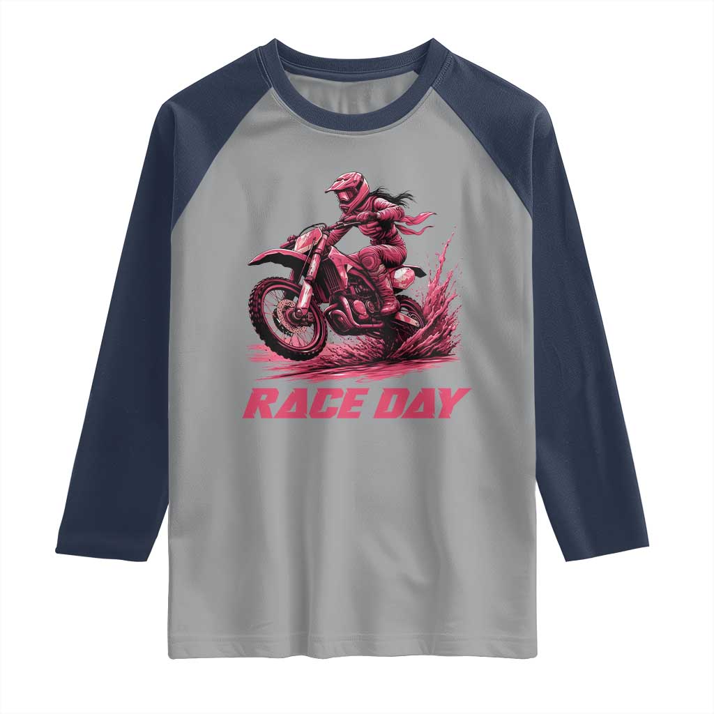 Dirt Bike Girl Raglan Shirt Motocross Racing Women TS14 Sport Gray Navy Print Your Wear