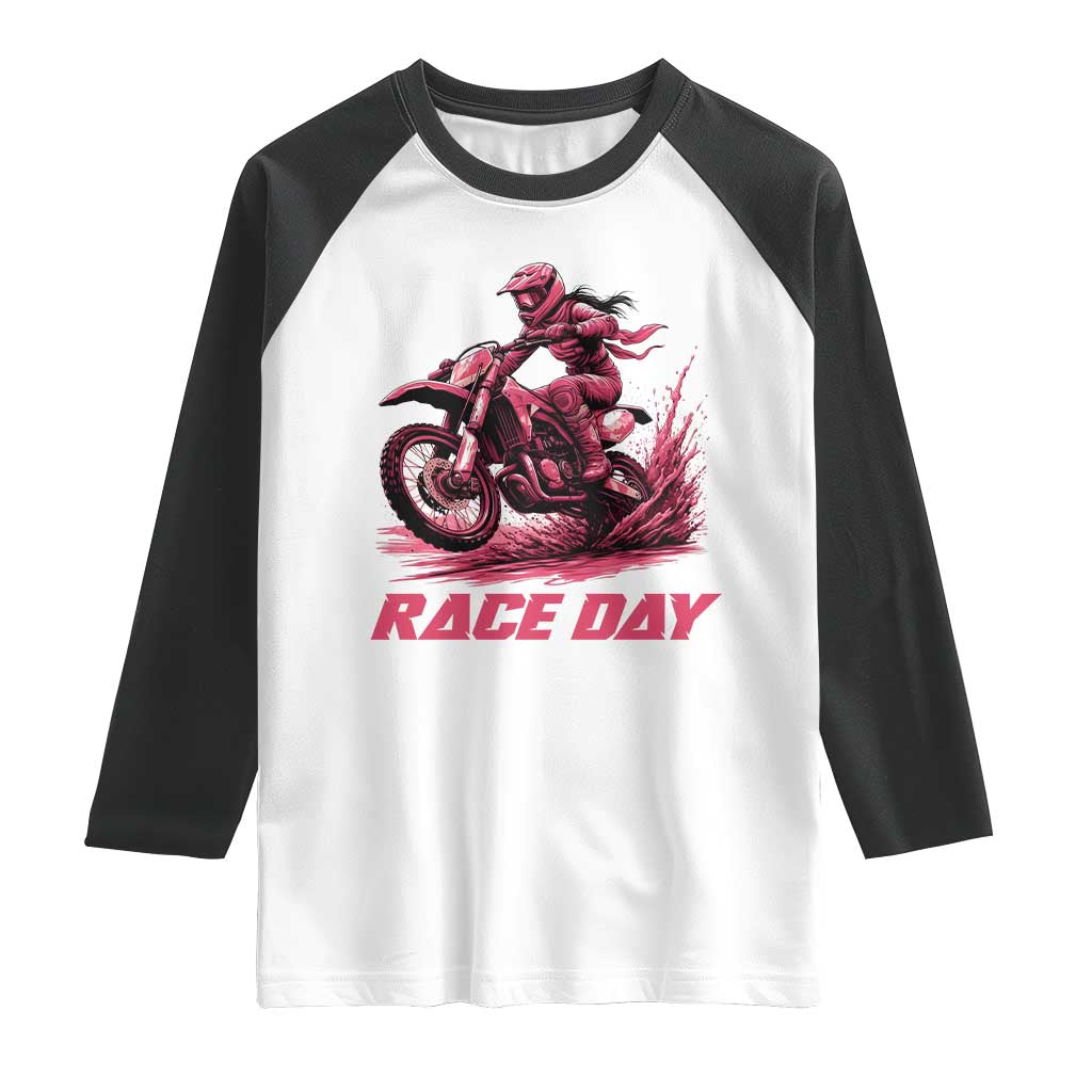 Dirt Bike Girl Raglan Shirt Motocross Racing Women TS14 White Black Print Your Wear