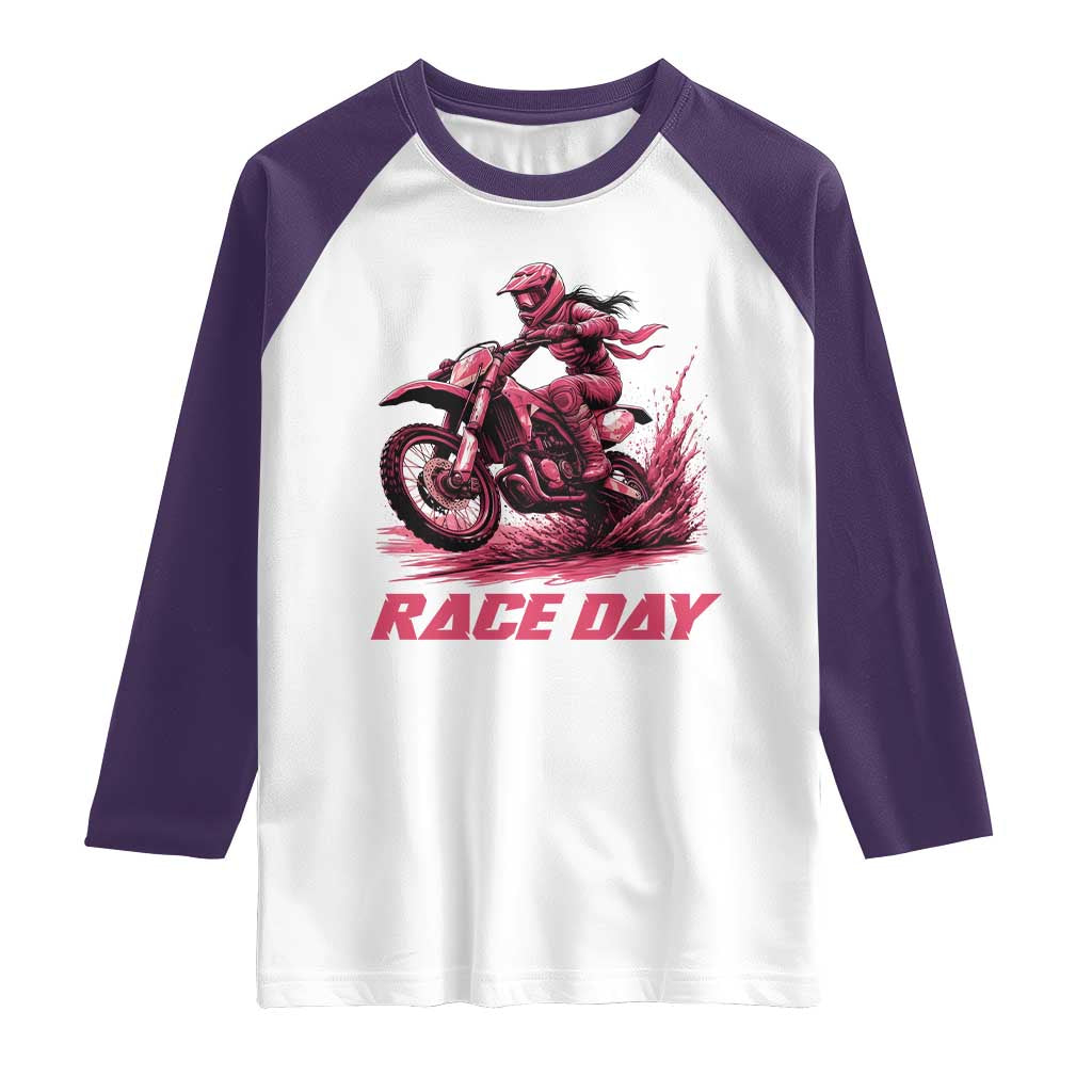 Dirt Bike Girl Raglan Shirt Motocross Racing Women TS14 White Purple Print Your Wear