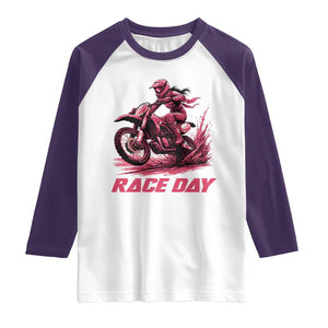 Dirt Bike Girl Raglan Shirt Motocross Racing Women TS14 White Purple Print Your Wear