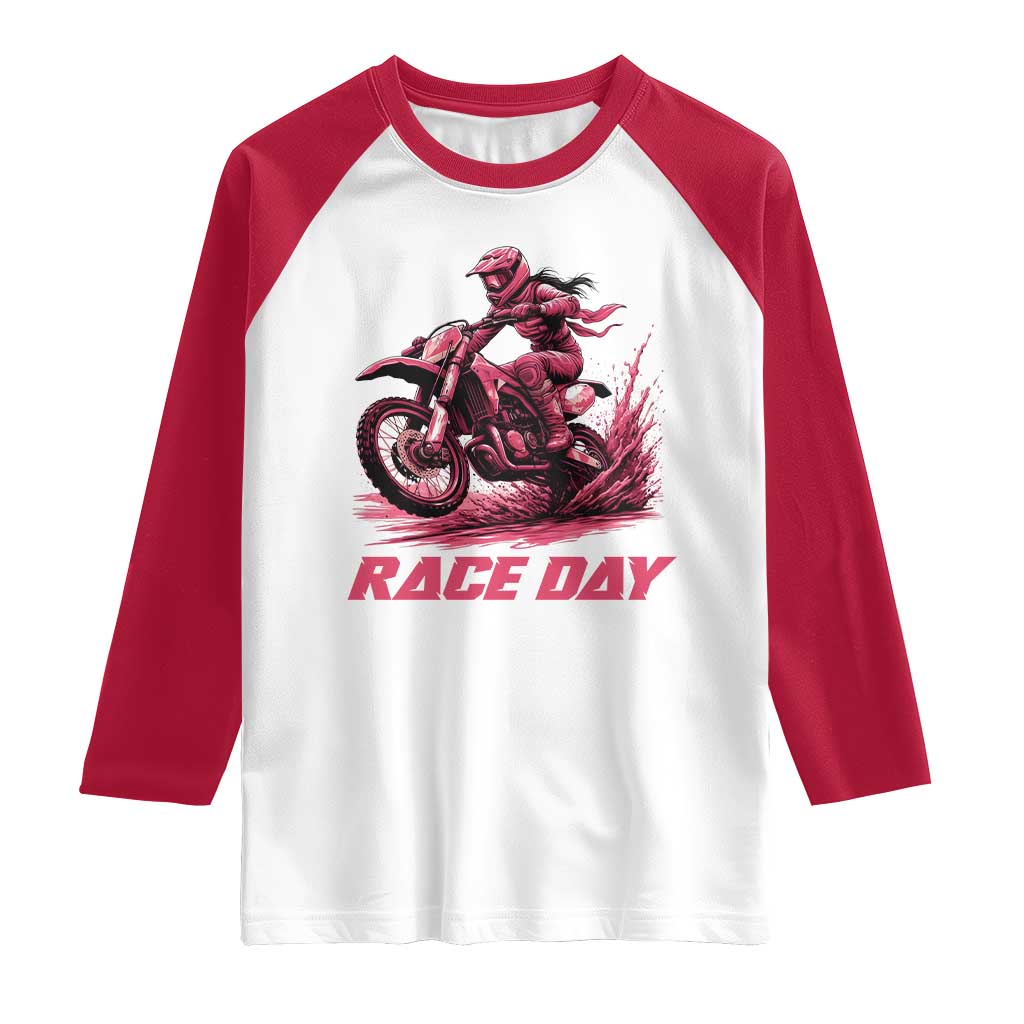 Dirt Bike Girl Raglan Shirt Motocross Racing Women TS14 White Red Print Your Wear