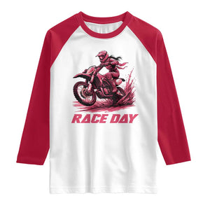 Dirt Bike Girl Raglan Shirt Motocross Racing Women TS14 White Red Print Your Wear