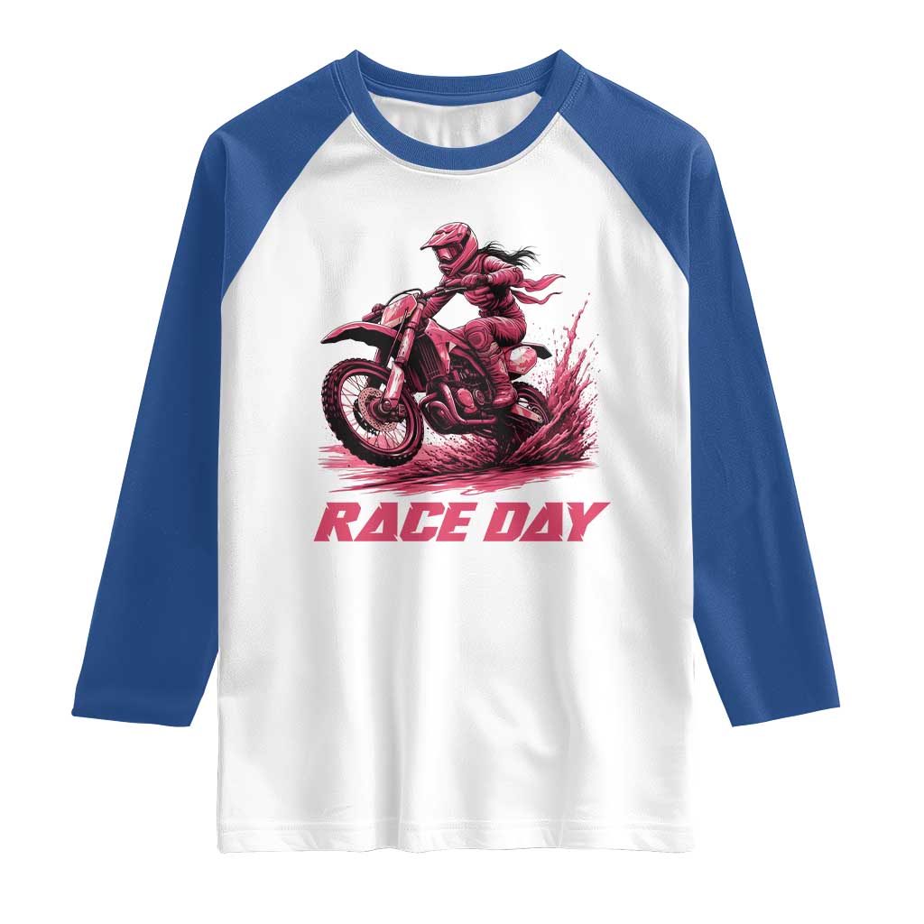 Dirt Bike Girl Raglan Shirt Motocross Racing Women TS14 White Royal Print Your Wear