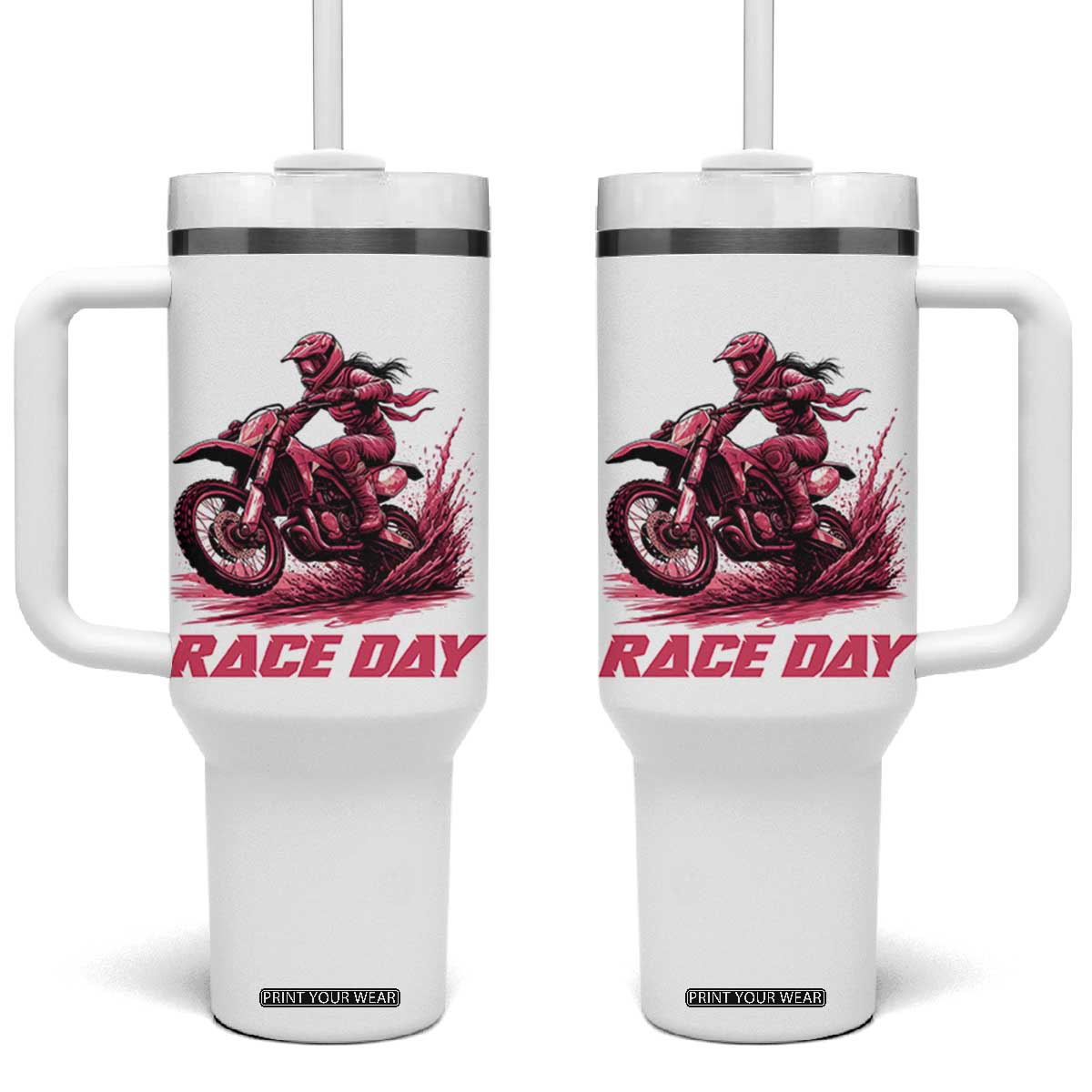 Dirt Bike Girl Tumbler With Handle Motocross Racing Women TS14 One Size: 40 oz White Print Your Wear