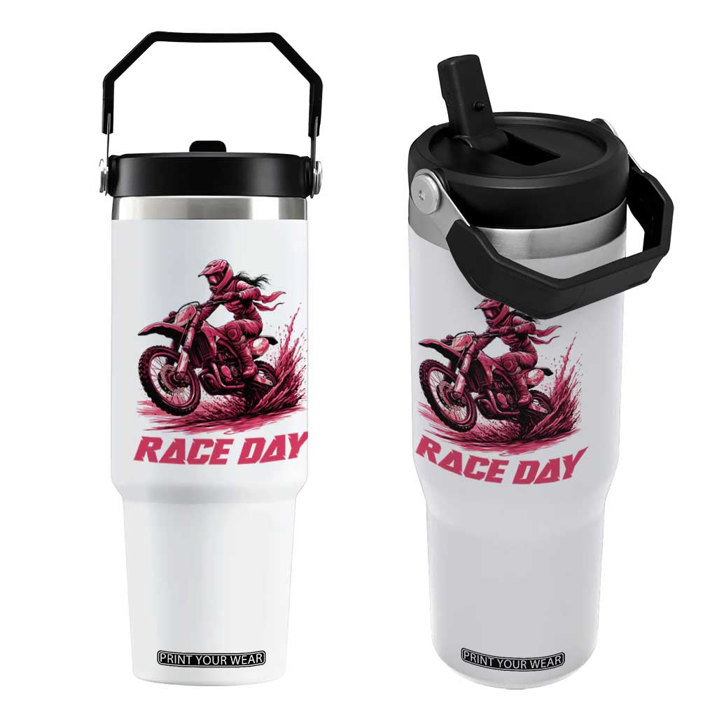 Dirt Bike Girl Flip Straw Tumbler Motocross Racing Women TS14 One Size: 30 oz White Print Your Wear