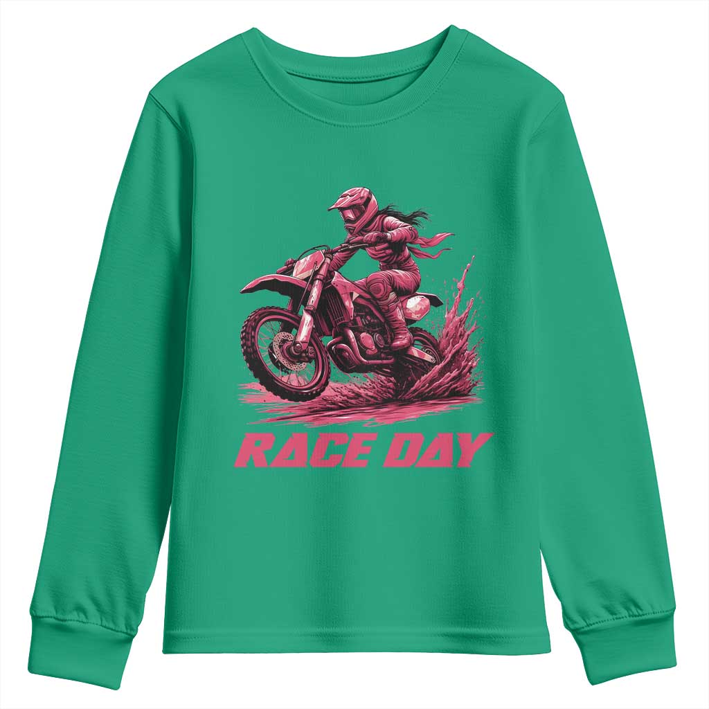 Dirt Bike Girl Youth Sweatshirt Motocross Racing Women TS14 Irish Green Print Your Wear