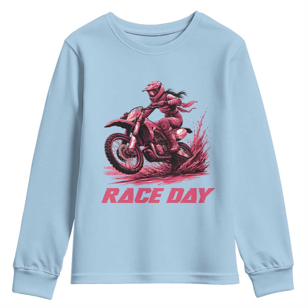 Dirt Bike Girl Youth Sweatshirt Motocross Racing Women TS14 Light Blue Print Your Wear