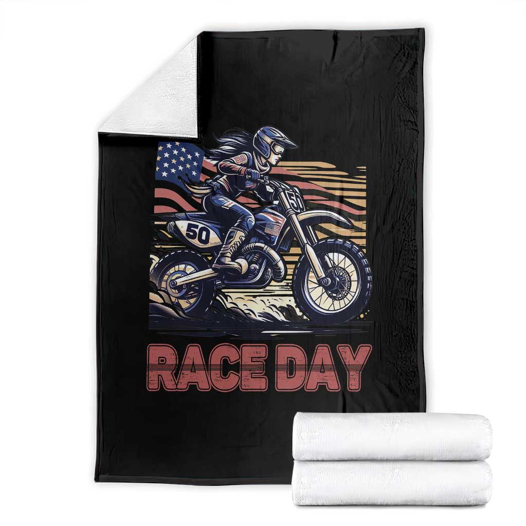 Dirt Bike Girl Throw Blanket Patriotic Motocross American Flag Racing TS14 Black Print Your Wear