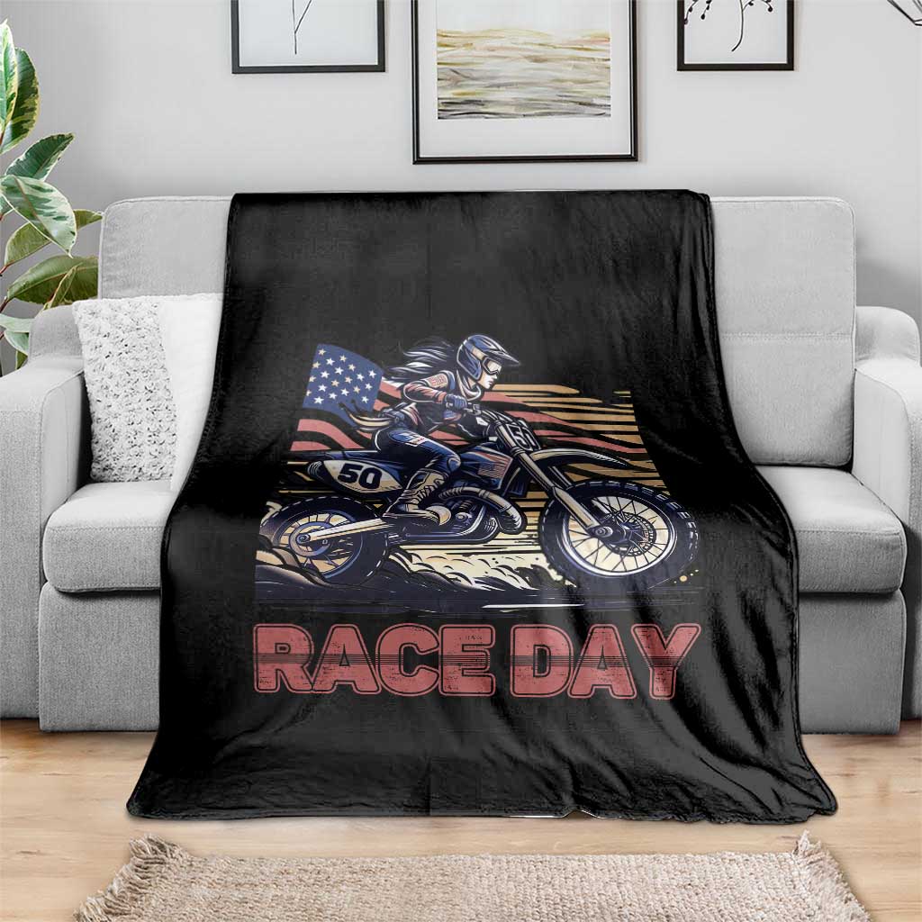 Dirt Bike Girl Throw Blanket Patriotic Motocross American Flag Racing TS14 Print Your Wear