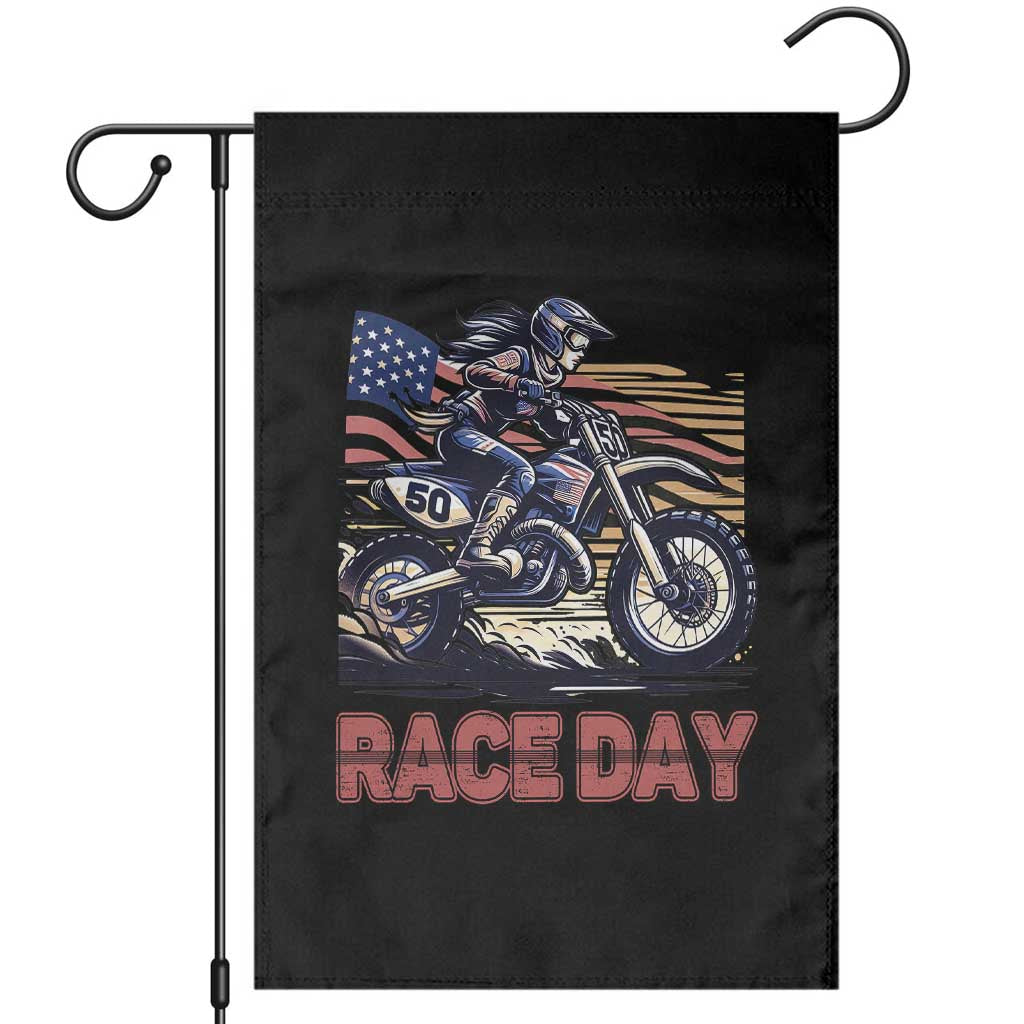 Dirt Bike Girl Garden Flag Patriotic Motocross American Flag Racing TS14 Black Print Your Wear