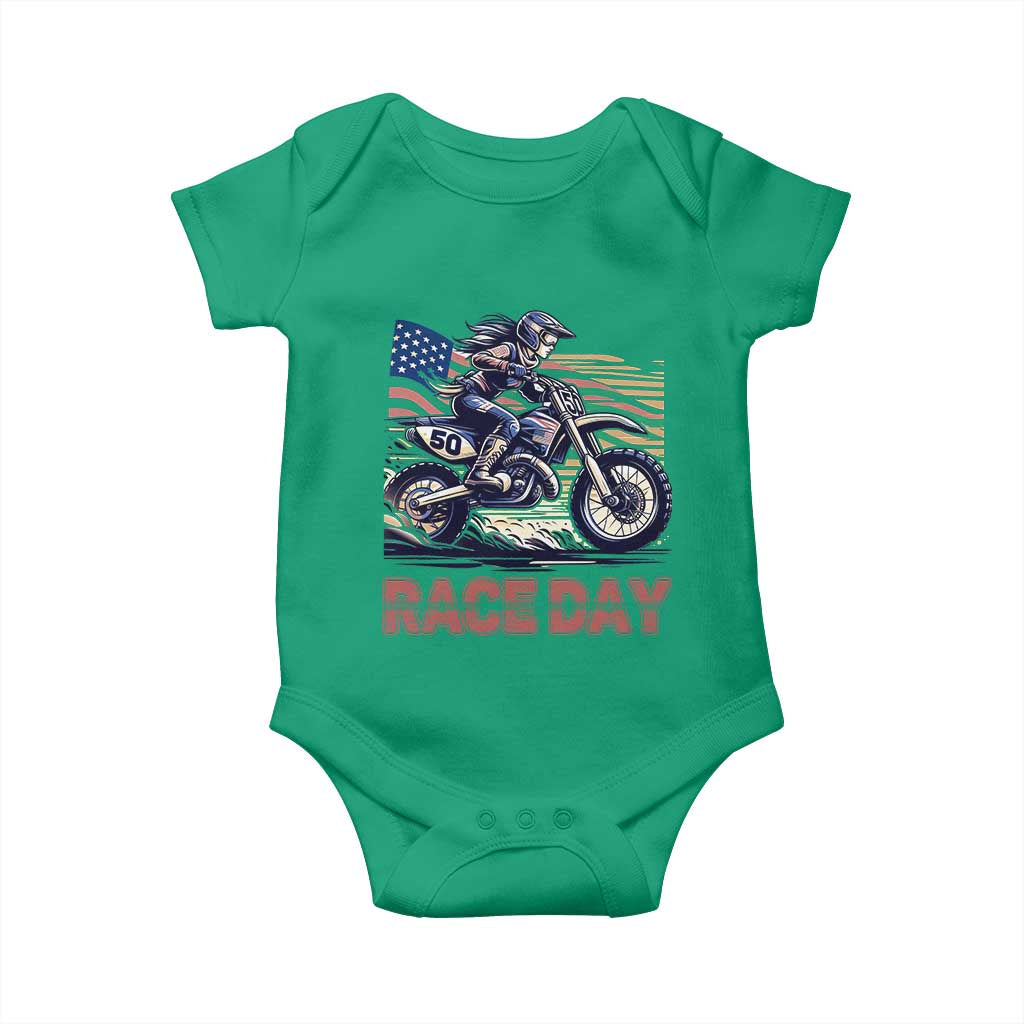 Dirt Bike Girl Baby Onesie Patriotic Motocross American Flag Racing TS14 Irish Green Print Your Wear