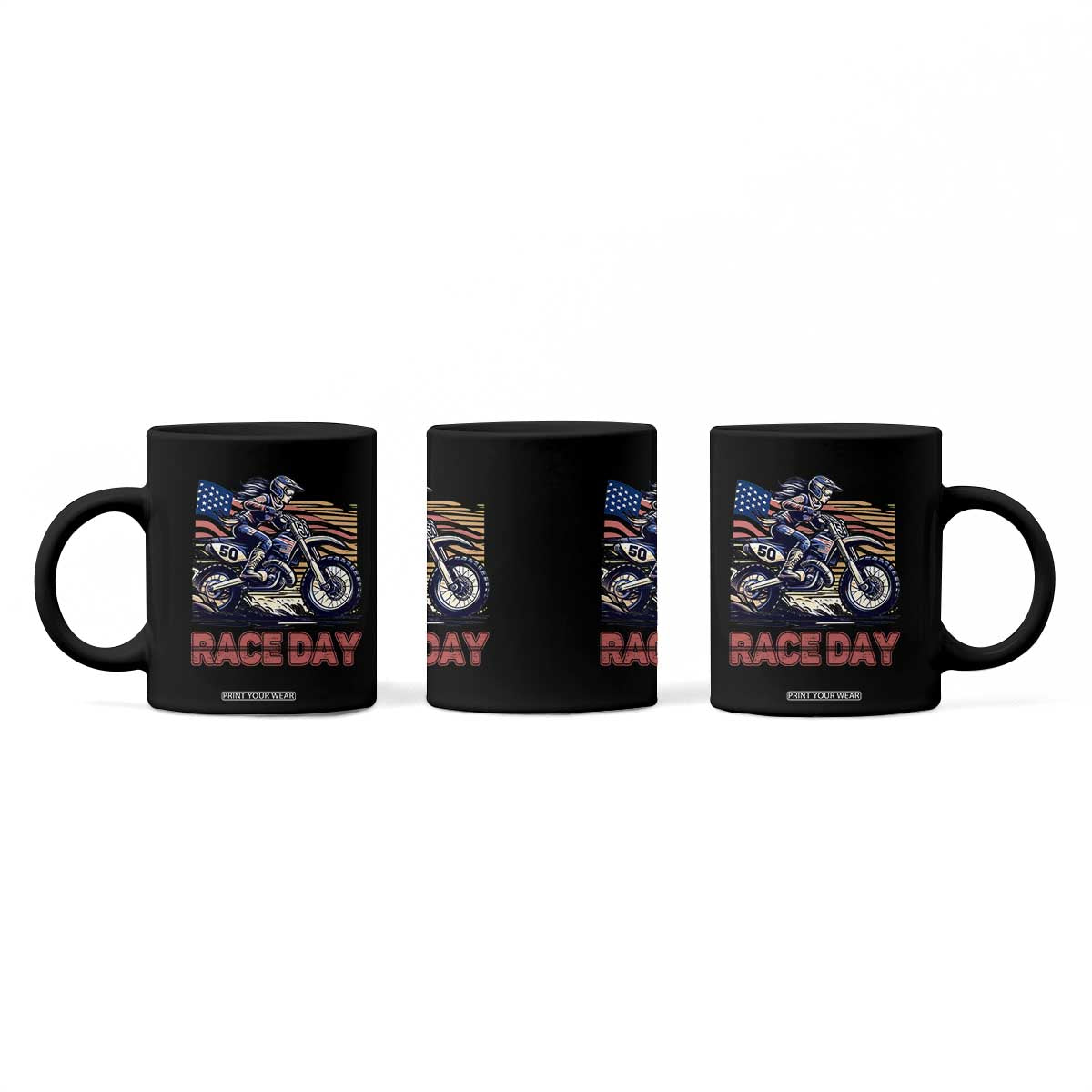 Dirt Bike Girl Coffee Mug Patriotic Motocross American Flag Racing TS14 Print Your Wear