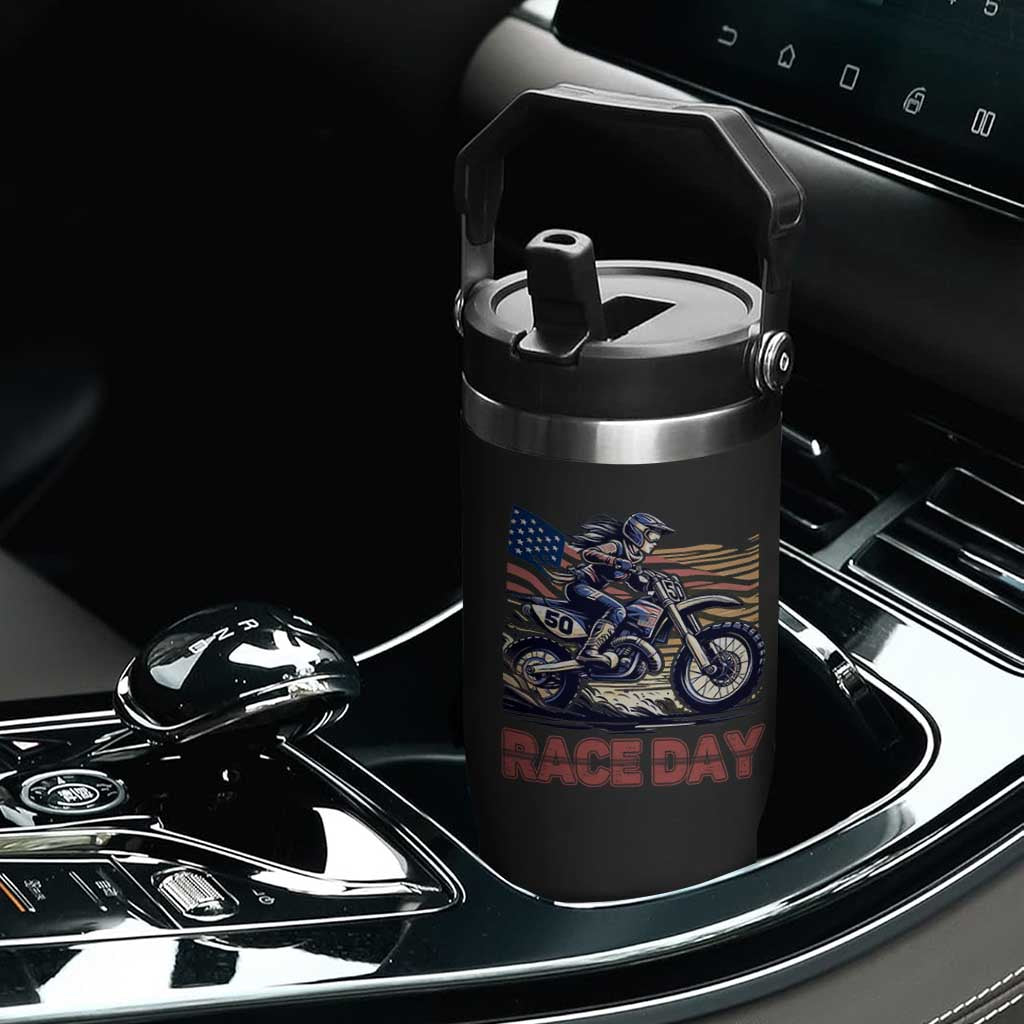 Dirt Bike Girl Flip Straw Tumbler Patriotic Motocross American Flag Racing TS14 Print Your Wear