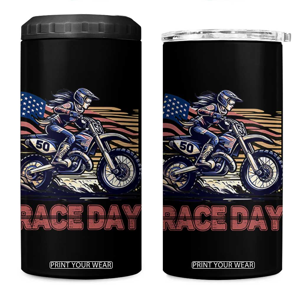 Dirt Bike Girl 4 in 1 Can Cooler Tumbler Patriotic Motocross American Flag Racing TS14 One Size: 16 oz Black Print Your Wear