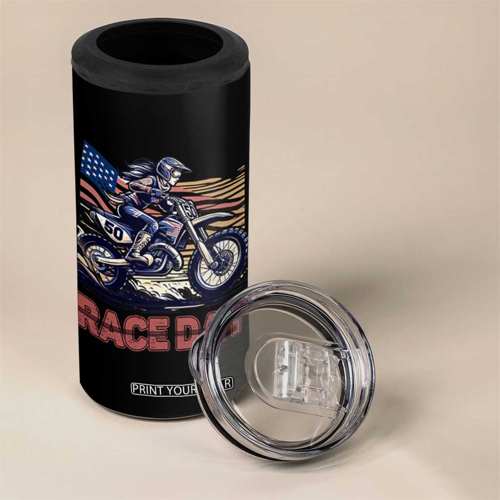 Dirt Bike Girl 4 in 1 Can Cooler Tumbler Patriotic Motocross American Flag Racing TS14 Print Your Wear