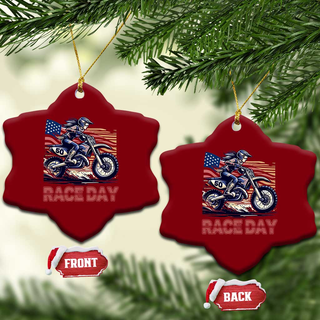 Dirt Bike Girl Ceramic Ornament Patriotic Motocross American Flag Racing TS14 Print Your Wear