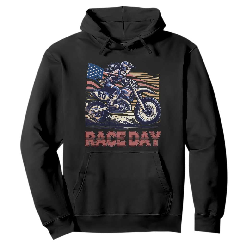 Dirt Bike Girl Hoodie Patriotic Motocross American Flag Racing TS14 Black Print Your Wear