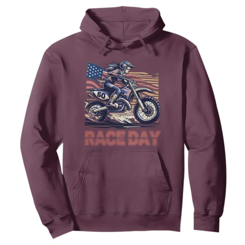 Dirt Bike Girl Hoodie Patriotic Motocross American Flag Racing TS14 Maroon Print Your Wear