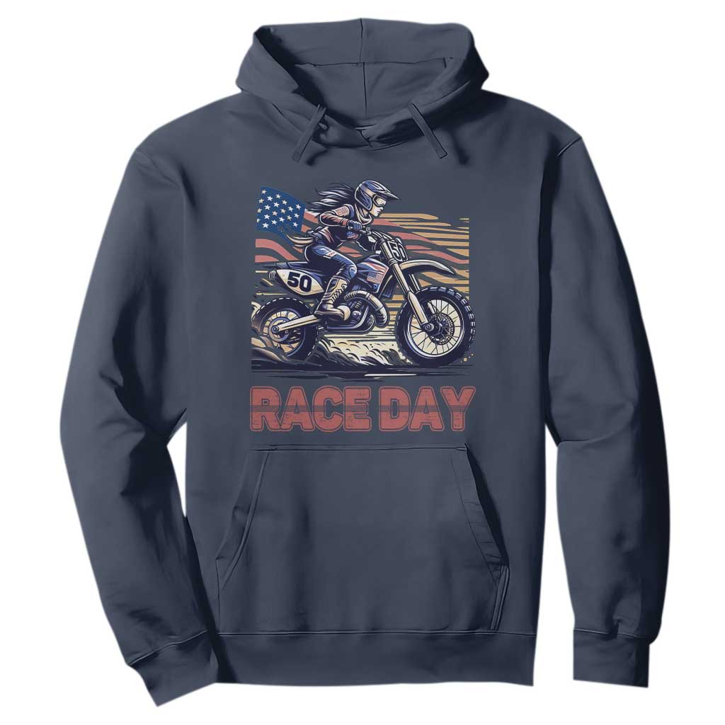 Dirt Bike Girl Hoodie Patriotic Motocross American Flag Racing TS14 Navy Print Your Wear