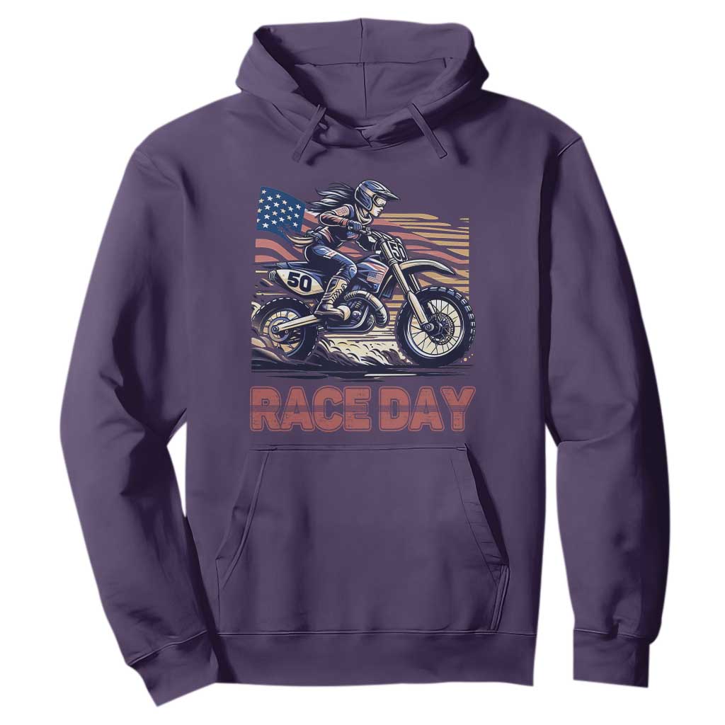 Dirt Bike Girl Hoodie Patriotic Motocross American Flag Racing TS14 Purple Print Your Wear