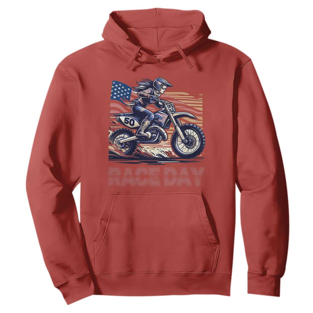 Dirt Bike Girl Hoodie Patriotic Motocross American Flag Racing TS14 Red Print Your Wear