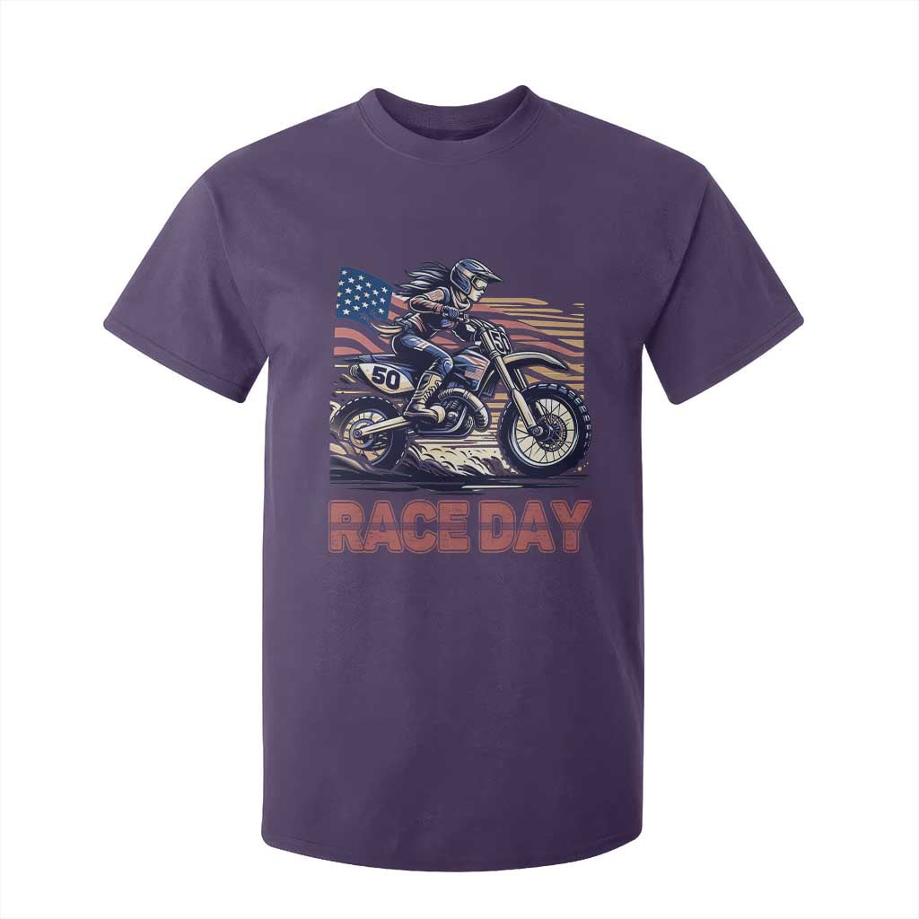 Dirt Bike Girl T Shirt For Kid Patriotic Motocross American Flag Racing TS14 Purple Print Your Wear