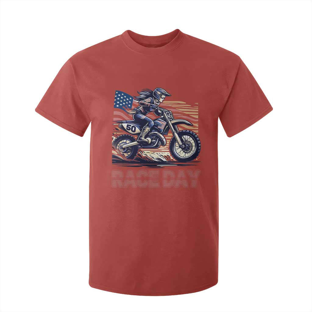 Dirt Bike Girl T Shirt For Kid Patriotic Motocross American Flag Racing TS14 Red Print Your Wear