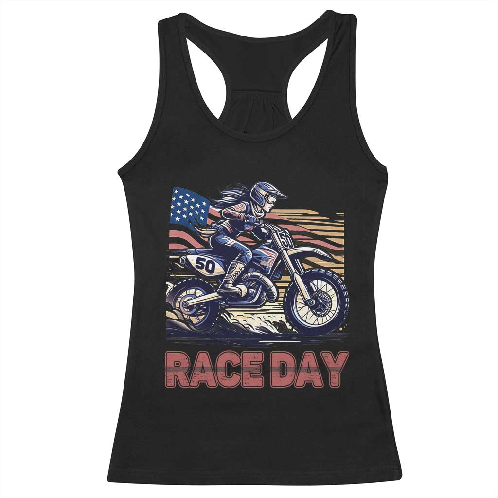 Dirt Bike Girl Racerback Tank Top Patriotic Motocross American Flag Racing TS14 Black Print Your Wear