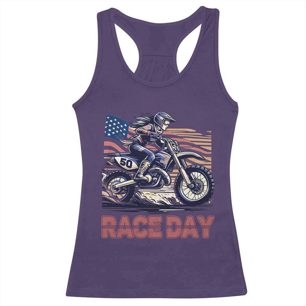 Dirt Bike Girl Racerback Tank Top Patriotic Motocross American Flag Racing TS14 Purple Print Your Wear