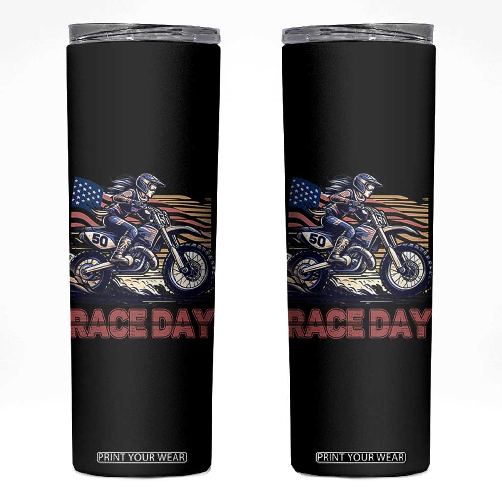 Dirt Bike Girl Skinny Tumbler Patriotic Motocross American Flag Racing TS14 Black Print Your Wear