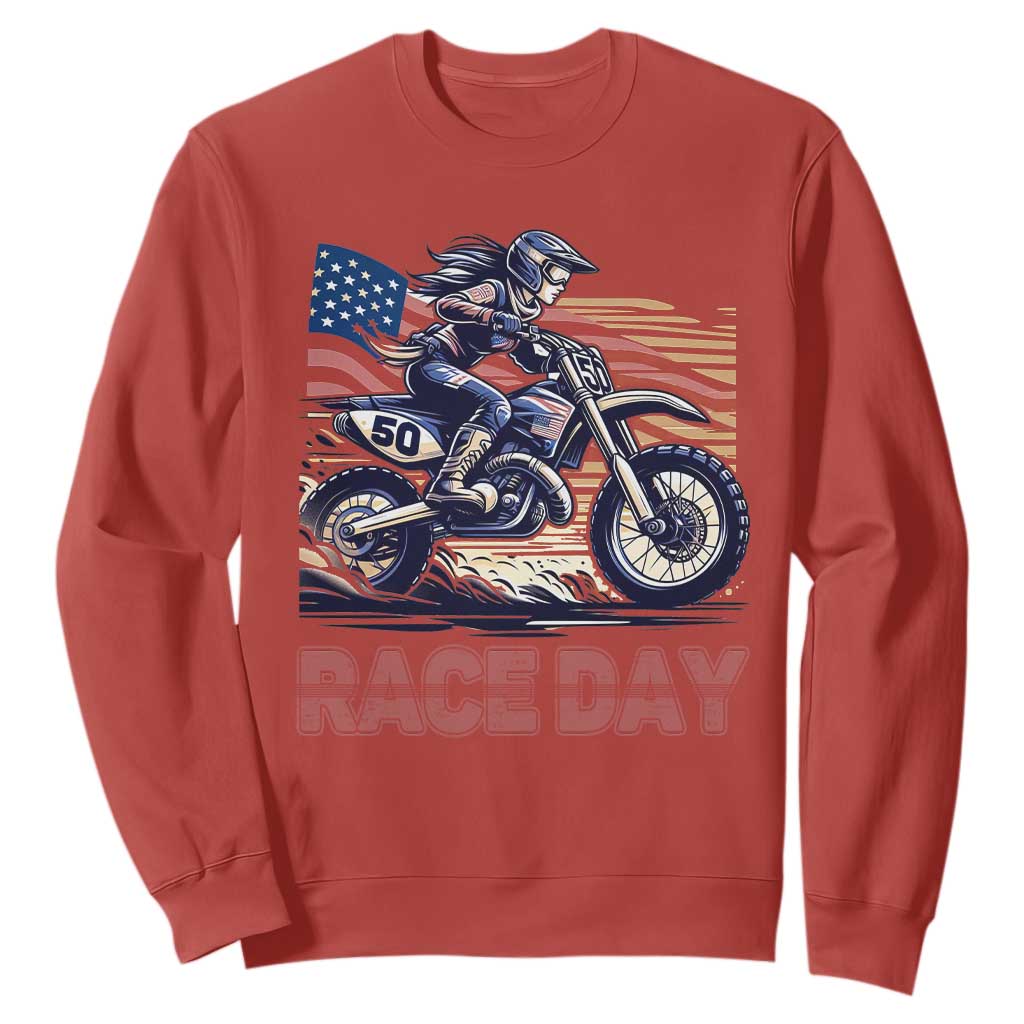 Dirt Bike Girl Sweatshirt Patriotic Motocross American Flag Racing TS14 Red Print Your Wear
