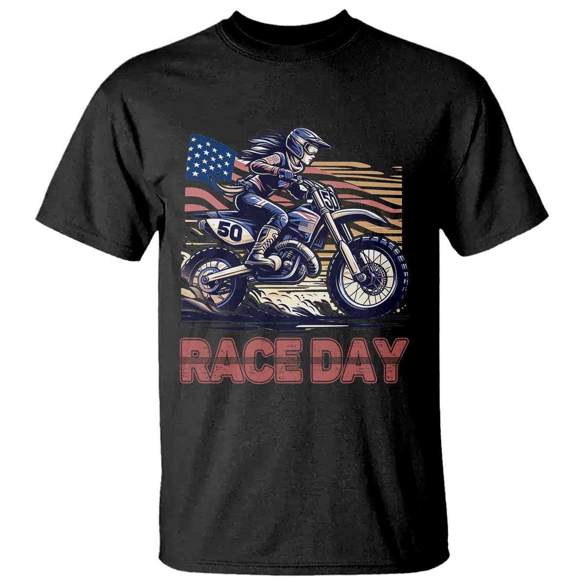 Dirt Bike Girl T Shirt Patriotic Motocross American Flag Racing TS14 Black Print Your Wear