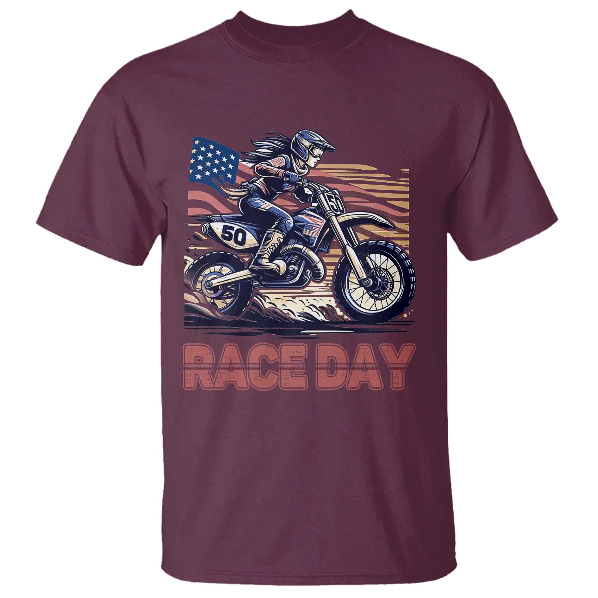 Dirt Bike Girl T Shirt Patriotic Motocross American Flag Racing TS14 Maroon Print Your Wear