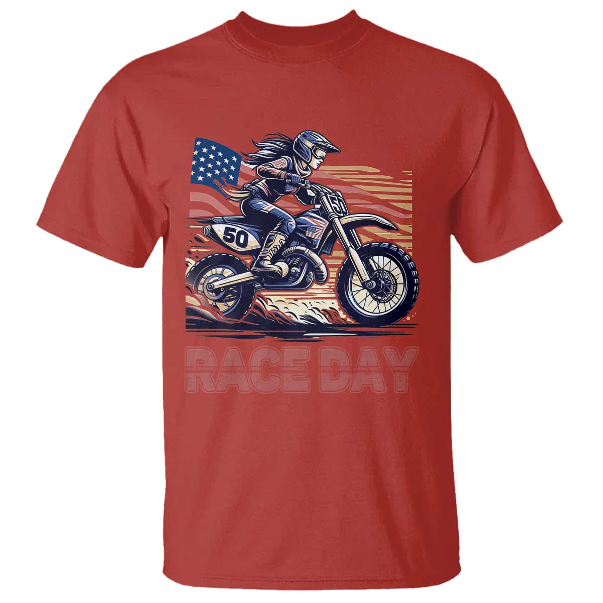 Dirt Bike Girl T Shirt Patriotic Motocross American Flag Racing TS14 Red Print Your Wear