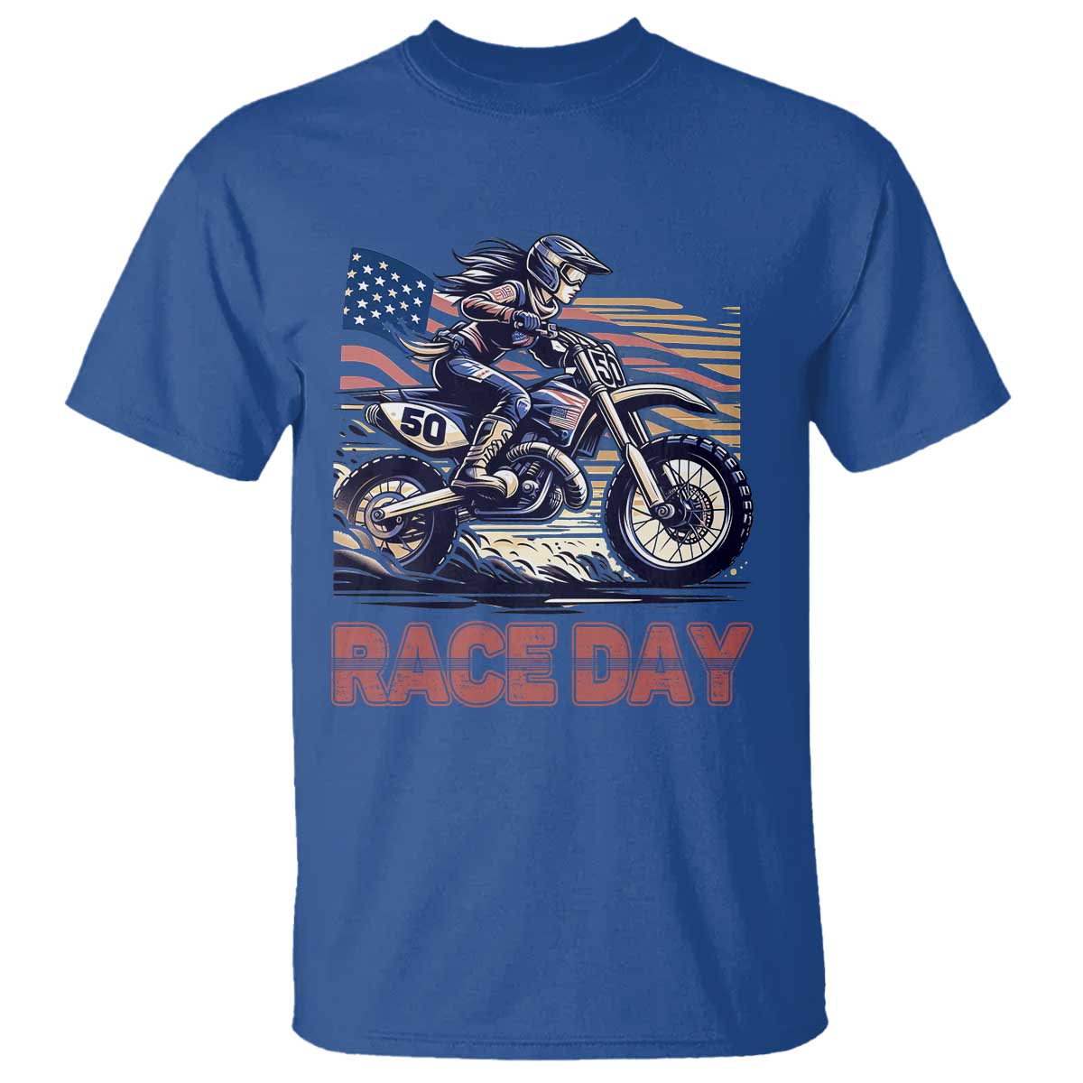 Dirt Bike Girl T Shirt Patriotic Motocross American Flag Racing TS14 Royal Blue Print Your Wear