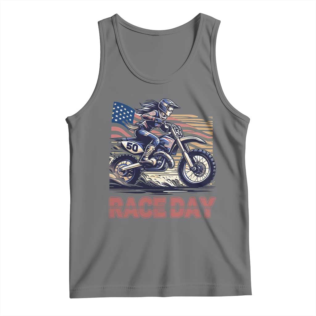 Dirt Bike Girl Tank Top Patriotic Motocross American Flag Racing TS14 Black Heather Print Your Wear