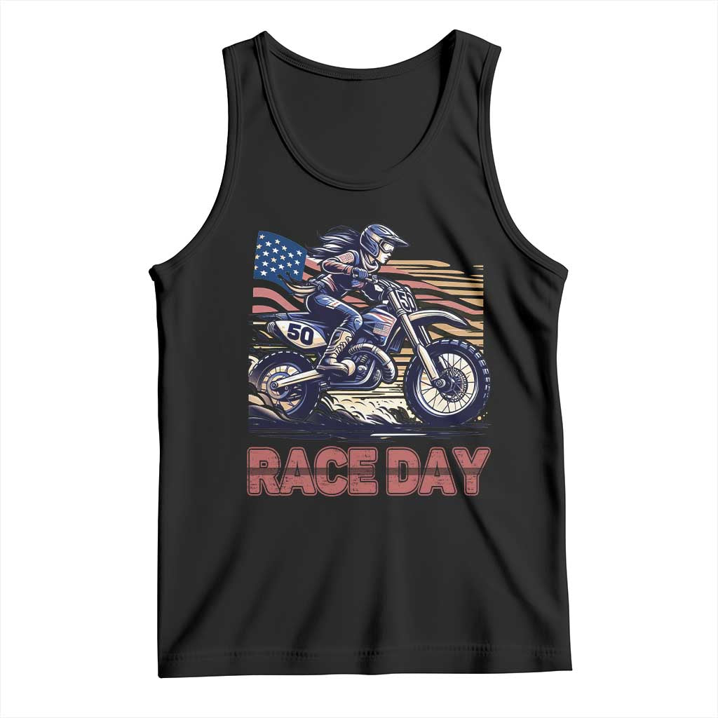 Dirt Bike Girl Tank Top Patriotic Motocross American Flag Racing TS14 Black Print Your Wear