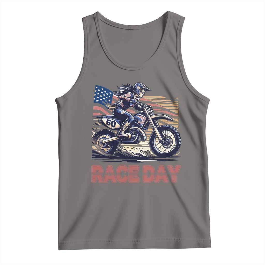 Dirt Bike Girl Tank Top Patriotic Motocross American Flag Racing TS14 Deep Heather Print Your Wear