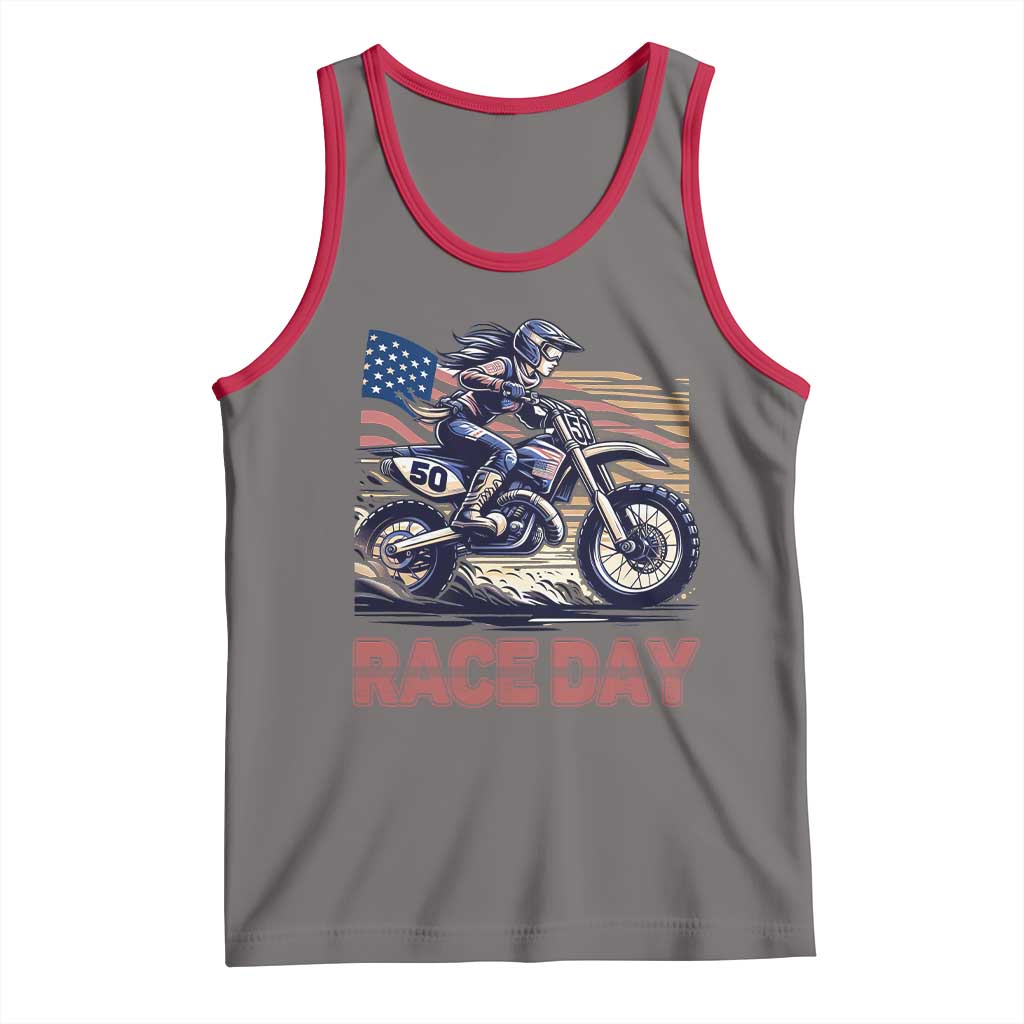 Dirt Bike Girl Tank Top Patriotic Motocross American Flag Racing TS14 Deep Heather Red Print Your Wear