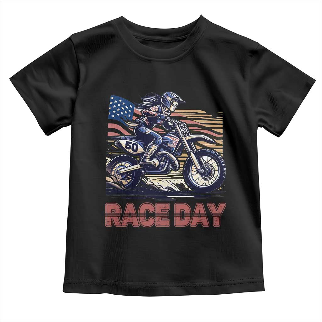 Dirt Bike Girl Toddler T Shirt Patriotic Motocross American Flag Racing TS14 Black Print Your Wear