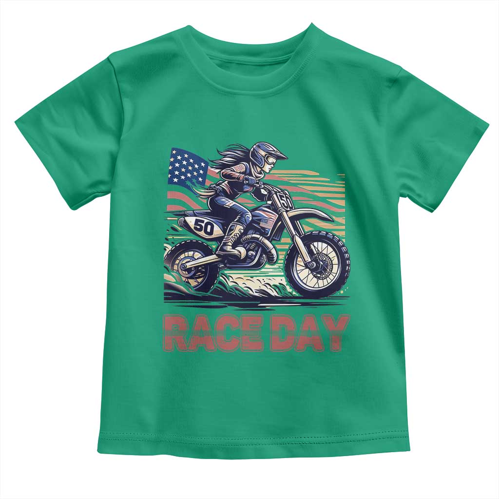 Dirt Bike Girl Toddler T Shirt Patriotic Motocross American Flag Racing TS14 Irish Green Print Your Wear