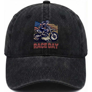 Dirt Bike Girl Washed Cotton Baseball Cap Patriotic Motocross American Flag Racing TS14 Washed Cap Universal Fit Black Print Your Wear