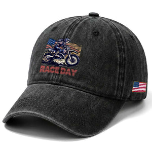 Dirt Bike Girl Washed Cotton Baseball Cap Patriotic Motocross American Flag Racing TS14 Print Your Wear